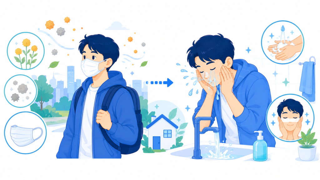 외출 후 마스크 착용과 세안으로 비염 관리