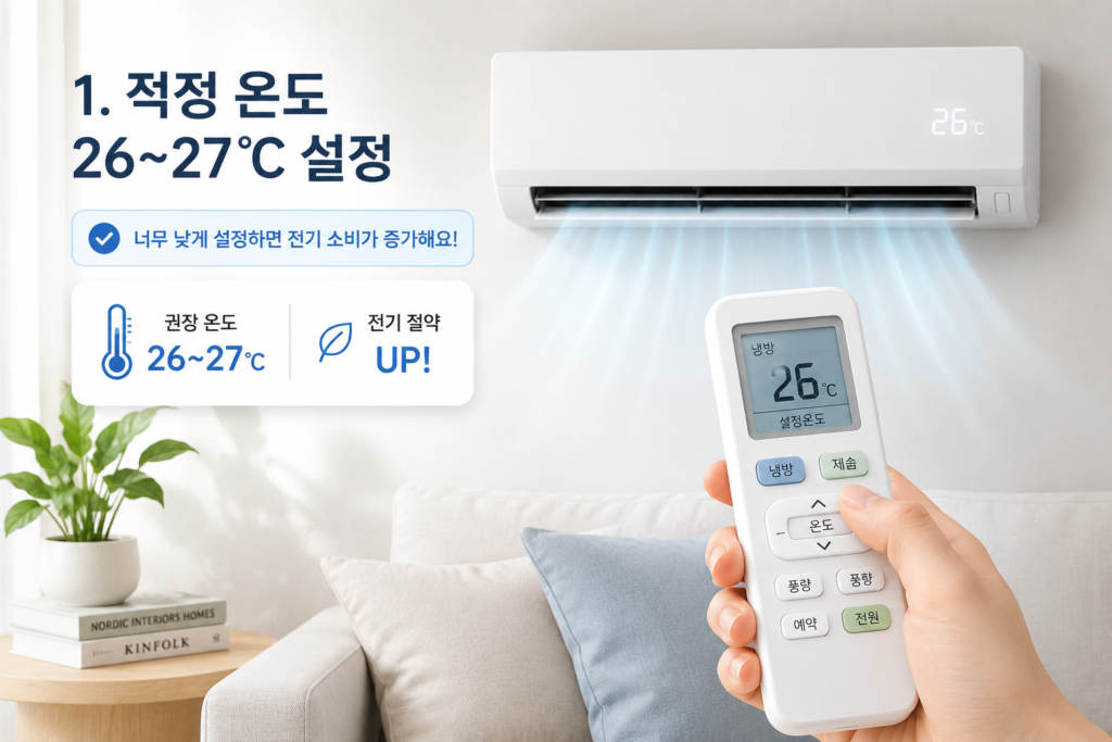 에어컨 적정 온도 26도에서 27도로 설정해 전기세를 절약하는 방법