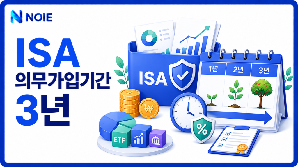 ISA 의무가입기간 3년과 장기투자 개념을 보여주는 금융 일러스트
