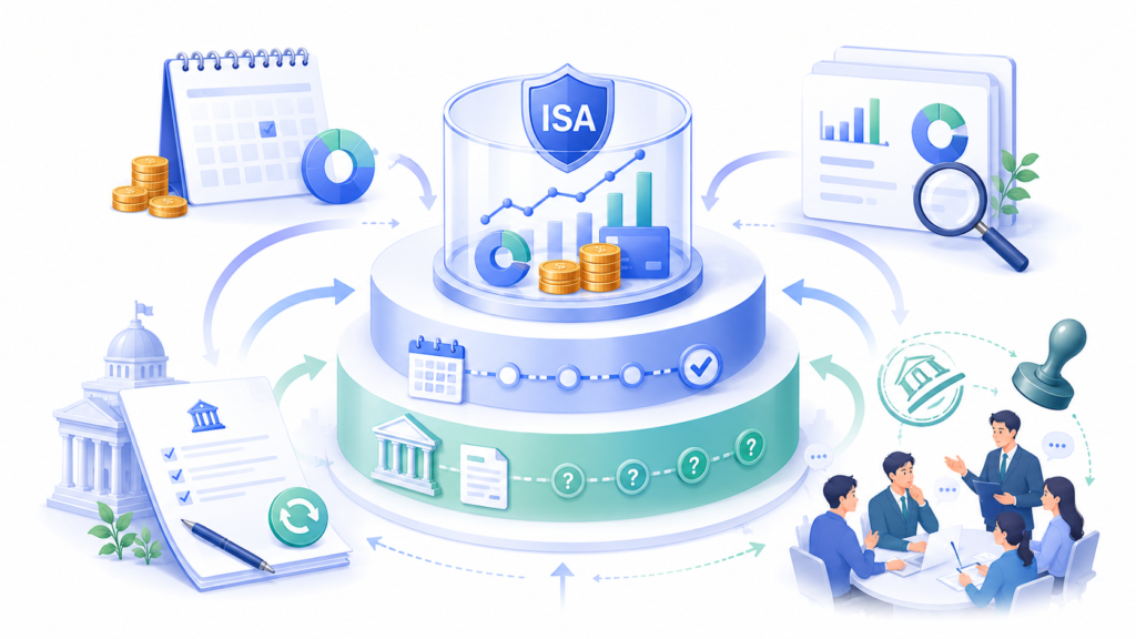 ISA 의무가입기간과 2026년 제도 개편 가능성을 함께 보여주는 금융 일러스트