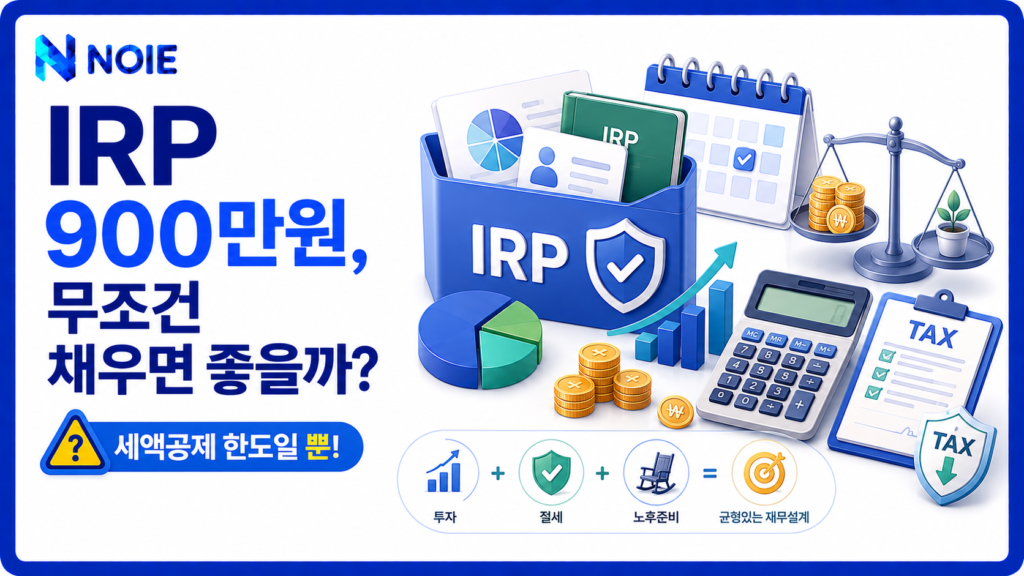 IRP 900만원 세액공제와 노후자금 계획을 보여주는 금융 일러스트