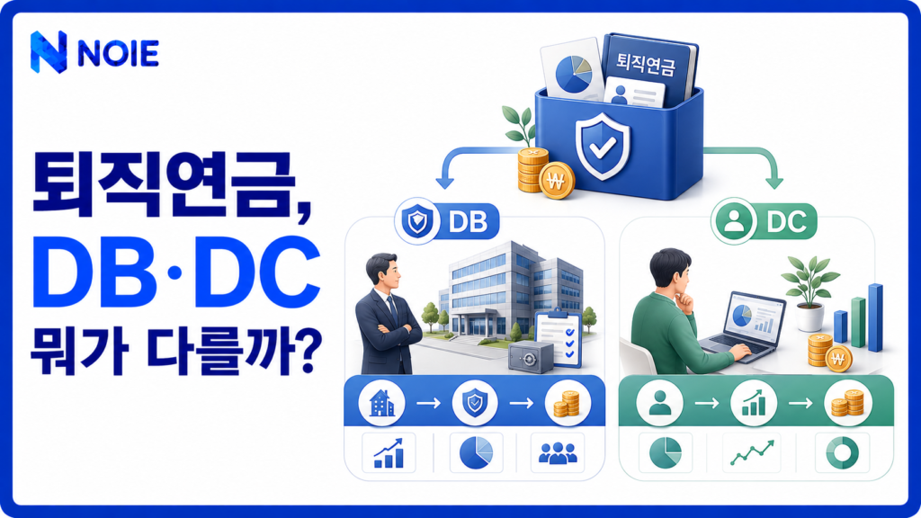 퇴직연금 DB형 DC형 차이를 비교하는 금융 일러스트