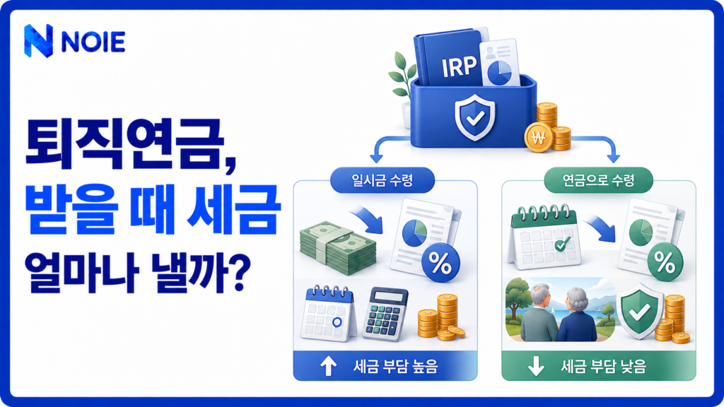 퇴직연금 일시금과 연금 수령방법에 따른 세금 차이를 보여주는 금융 일러스트