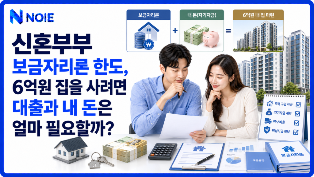 신혼부부 보금자리론 한도와 6억원 집 구매 시 필요한 대출과 자기자금을 보여주는 금융 썸네일
