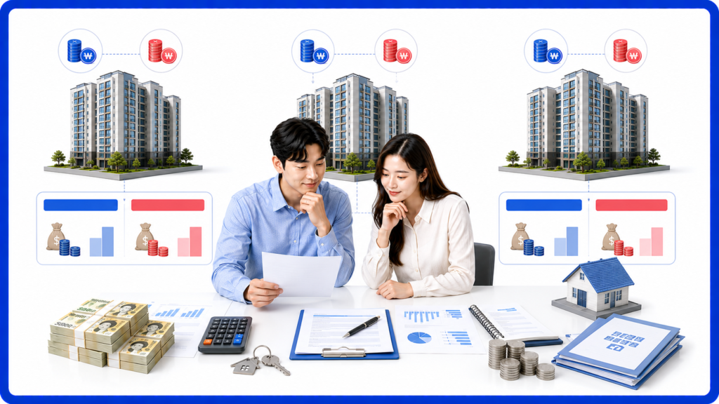 일반 보금자리론과 생애최초 보금자리론의 주택가격별 자기자금 차이를 비교하는 금융 일러스트