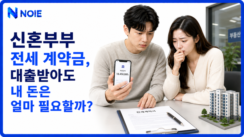 신혼부부 전세 계약금과 대출 전 실제 필요한 현금을 확인하는 금융 이미지