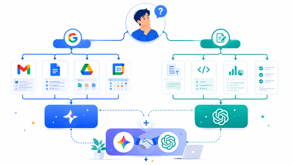 Gemini와 ChatGPT 선택 가이드 플로우차트